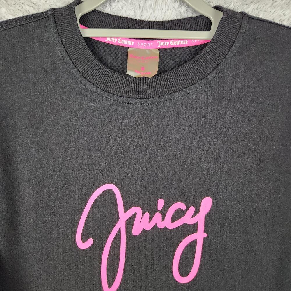 Juicy Couture Sport Sweatshirt Womens Medium Black Logo Crewneck Thumbhole